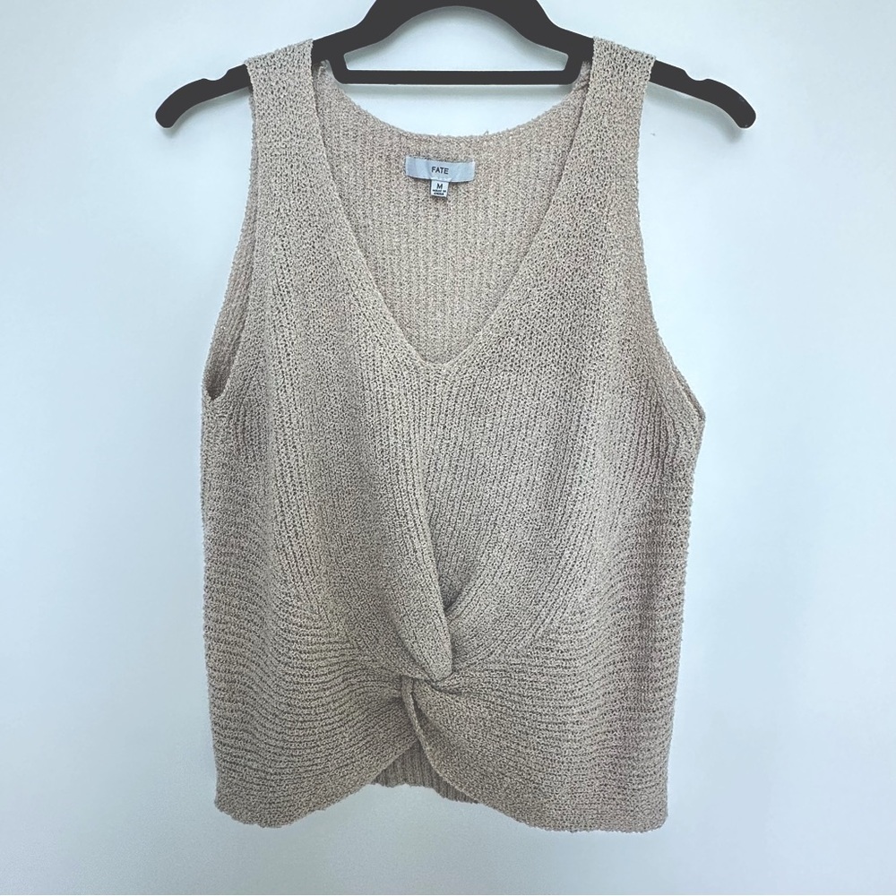 Sleeveless knot front V-neck sweater